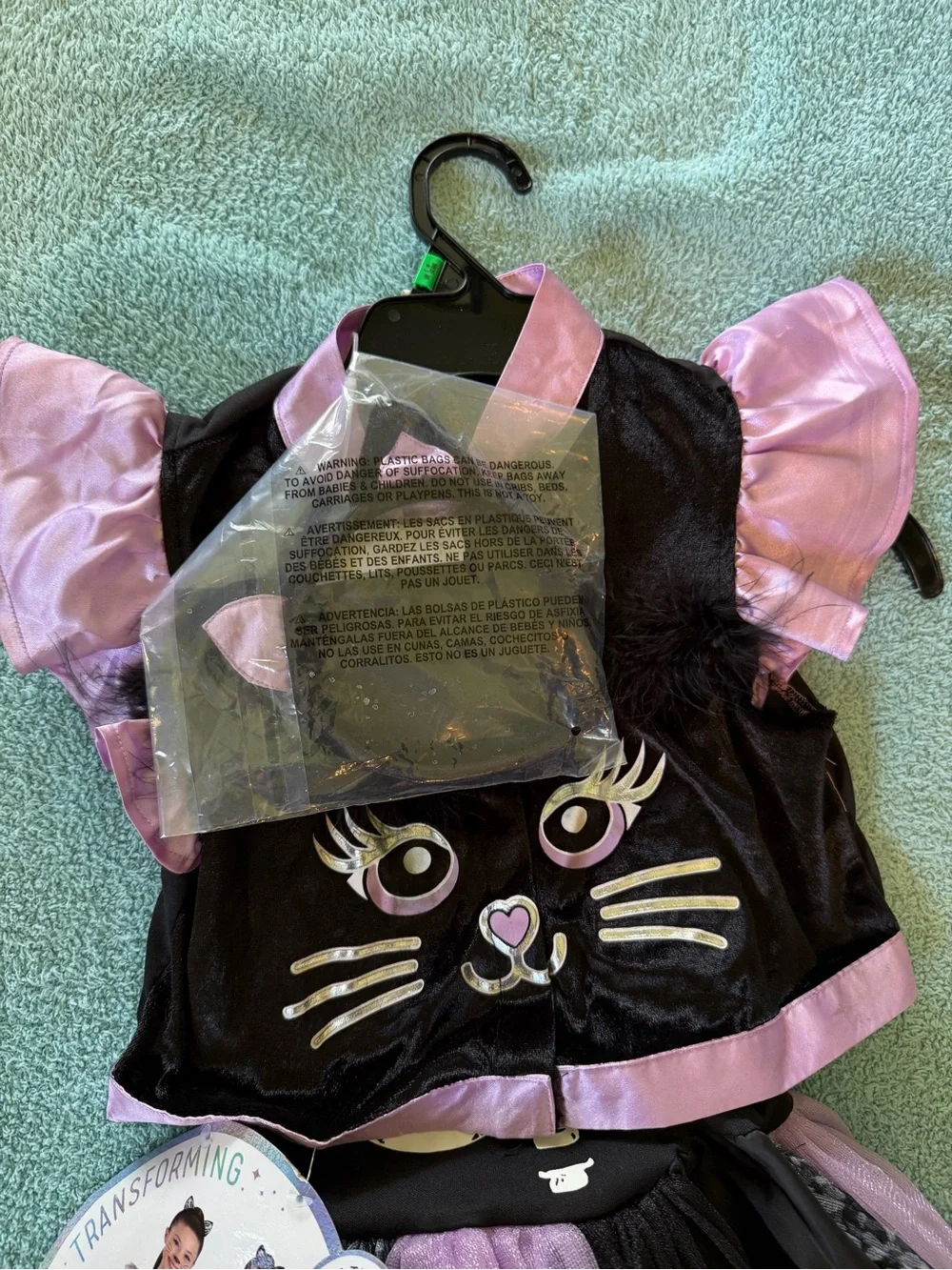 Cute Black Cat Skeleton Girls Halloween Costume 2-In-1 Reversible Dress Size M